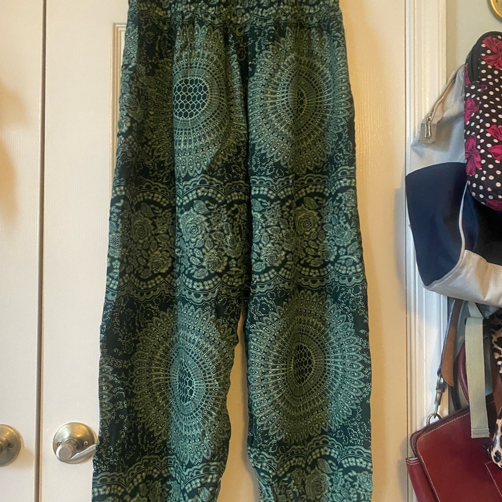 Green Patterned Boho Women's Pants - image 1